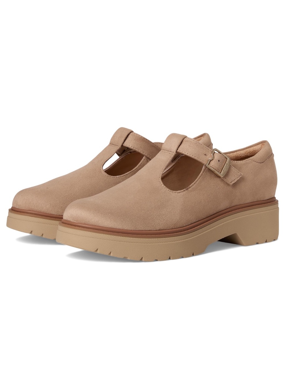 Dr. Scholl's Beige Suede T-Strap Flats